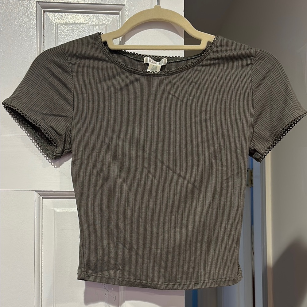 Bozzolo Olive Green Crop Top Fitted Short Sleeve